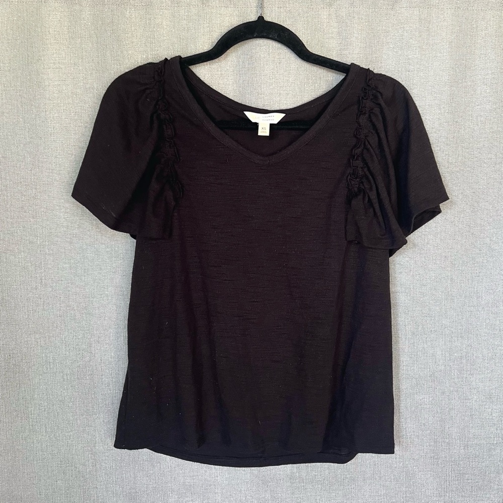 LC Lauren Conrad Black Flutter Ruffle Short Sleeve Top Size XS